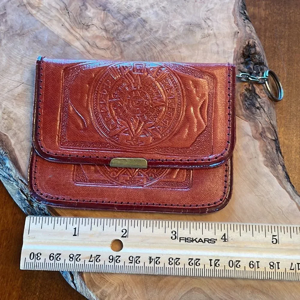 Vintage Hand Tooled Wallet with Mirror & Key Ring